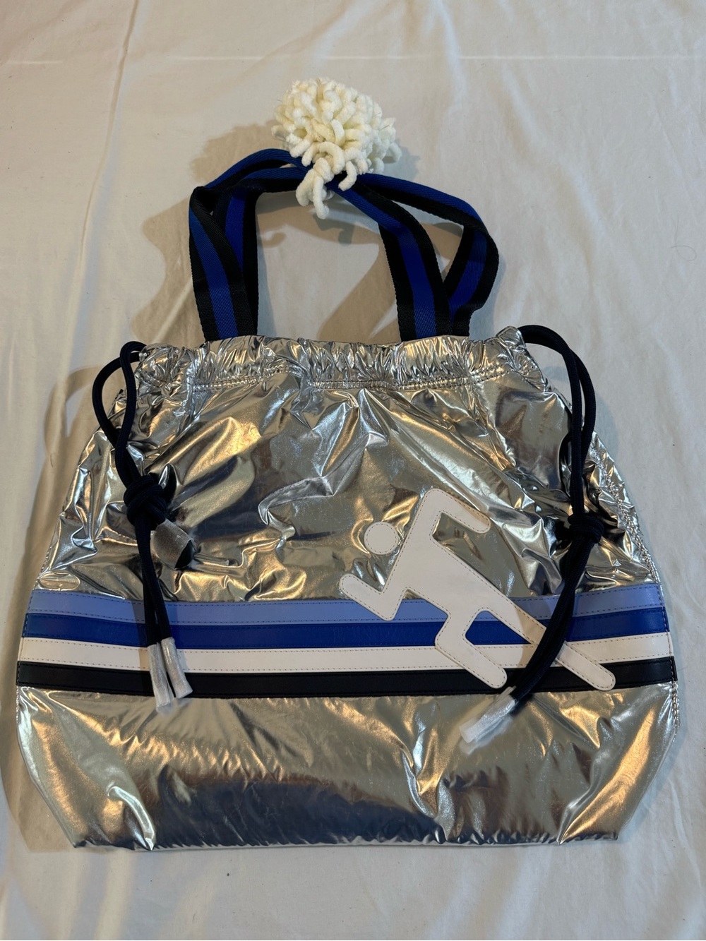 Tory Sport NWOT Metallic Silver Runner Gym Tote Bag 2017